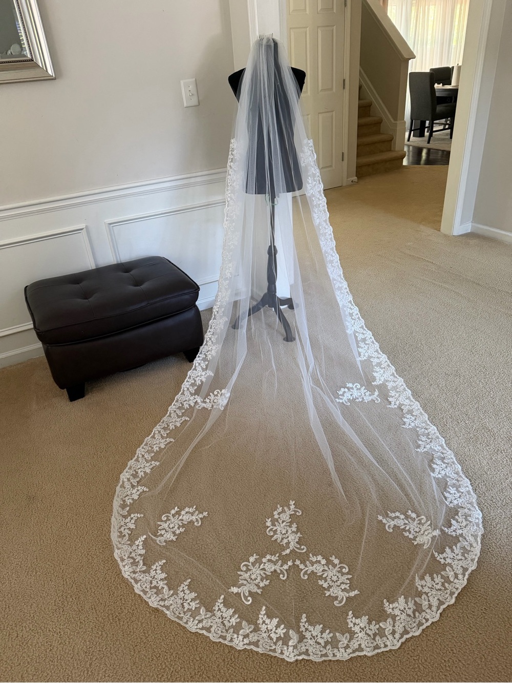 White Lace-Edged Bridal Veil with Cathedral Length